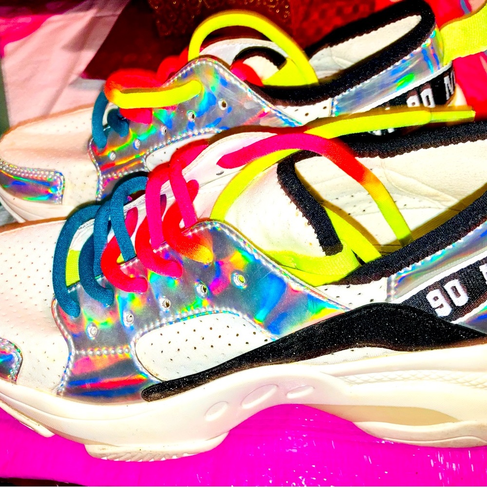 PERFECT GIFT - Chrome iridescent multicolor Steve Madden gym shoes 6.5.